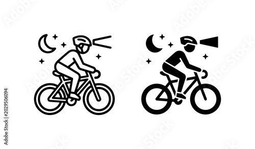Night Cycling Safety Icons, Bicycle Rider Visibility, Moonlit Path