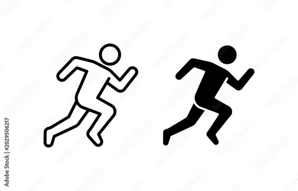 Fototapeta premium Running Man Icons, Silhouette and Outline, Vector Graphics for Fitness and Sport Concepts, Dynamic Action Poses
