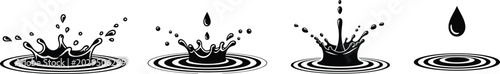 A set of black liquid water splash icons showing a falling droplet and ripples