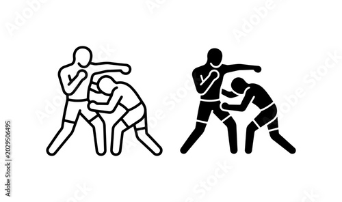 Fotografía Boxing Match Icons, Two Fighters Silhouette, Combat Sport Vector Graphics, Marti