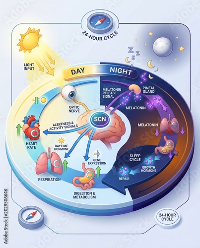 The Human Body's 24-Hour Circadian Rhythm Explained A Visual Guide to Sleep, Health, and Daily Cycles