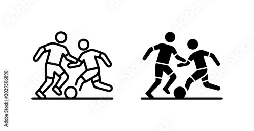 Cuadro en lienzo Two Soccer Players in Action, Dynamic Football Match Icons, Sport Competition Ve