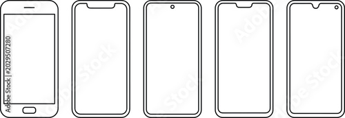 Fotografía Smartphone front design evolution illustration showing different bezel, notch, a