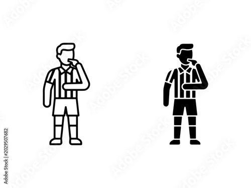 Bild auf Leinwand Soccer Referee Icon Set, Whistle Blowing Official, Sports Game Judge, Refereeing