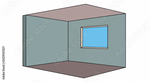 A simple 3D rendering of an empty interior room with one window