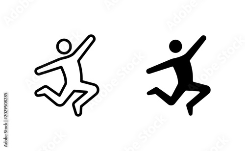 Dynamic Human Silhouette Icons, Joyful Action Poses, Energetic Movement Symbols, Black and White Vector Graphics for Celebration and Activity