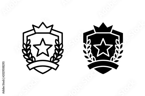 Award Badge Vector Icons, Achievement Star Emblem Set, Victory Laurel Wreath Symbol, Recognition Shield Graphic, Champion Crown Emblem