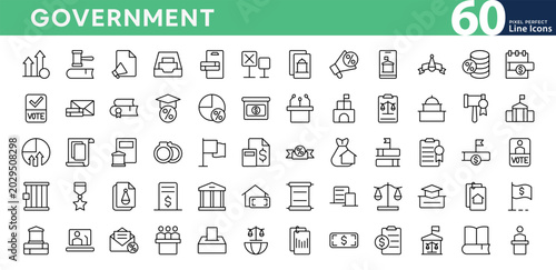 Photos Government line icon set