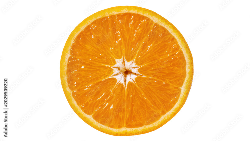 Fototapeta premium Orange slice with vibrant segments and white pith center