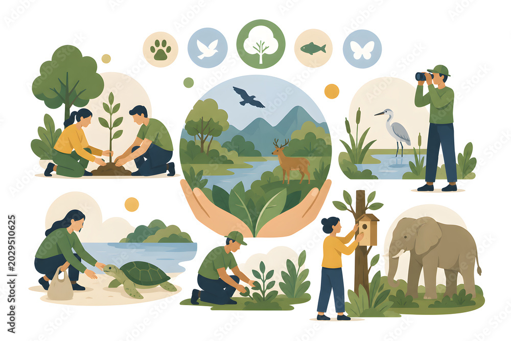 Fototapeta premium Biodiversity Protection Programs and Ecosystem Conservation Illustration