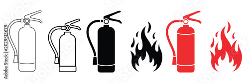 Foto Fire extinguisher vector icons set, with emergency safety equipment silhouettes,