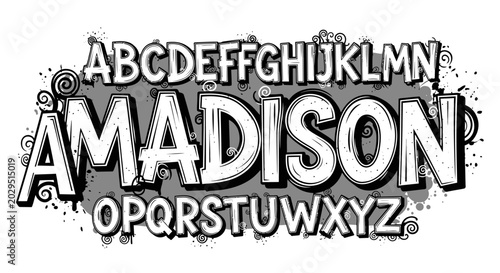 Graffiti Style Alphabet Font with Madison Name Typography and Urban Art Elements
