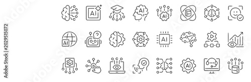 Foto Eco and clean energy line icons set containing recycling leaf green power windmi