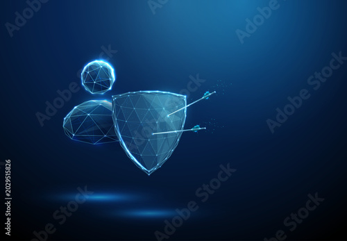 Obraz na płótnie 3d avatar icon behind shield with arrows User identity protection, resistance to