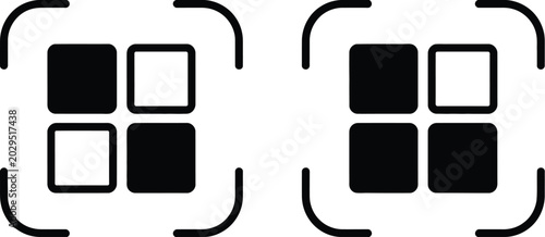 Tableau sur toile Square grid icon set, four variation icons with different fill intensity inside focus frame for design system and editing interface elements