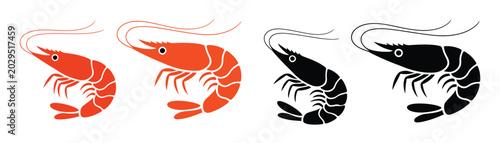 Schilderij op canvas Fried shrimp vector, black shrimp icon illustration featuring detailed seafood s