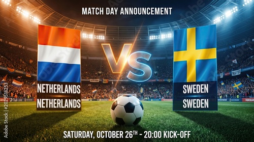 Netherlands Vs Sweden Soccer Match Day Announcement On Green Field