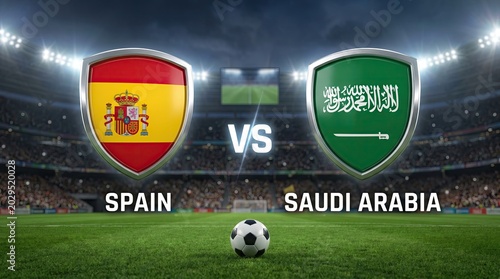 Spain vs Saudi Arabia National Football Team Shields on Soccer Field