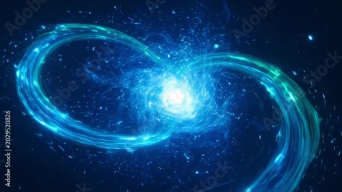 Abstract blue cosmic swirl forming a luminous vortex in deep space.