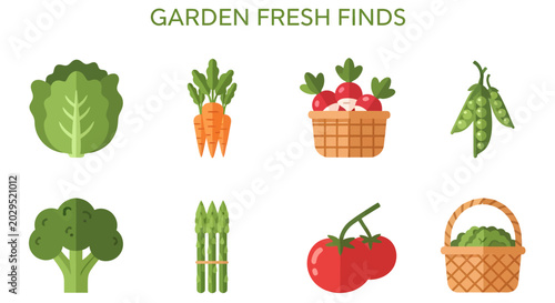 Tableau sur toile Flat vector icon set of assorted vegetables arranged in two rows beneath the tit