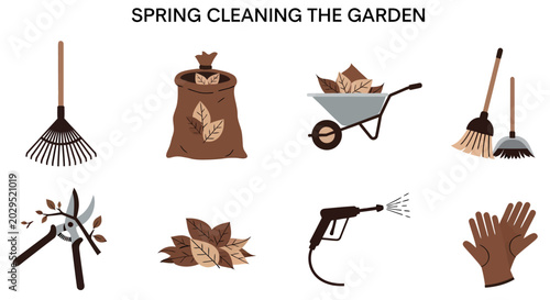 Fotografia Icons depicting spring garden cleaning tools and supplies arranged in two rows a
