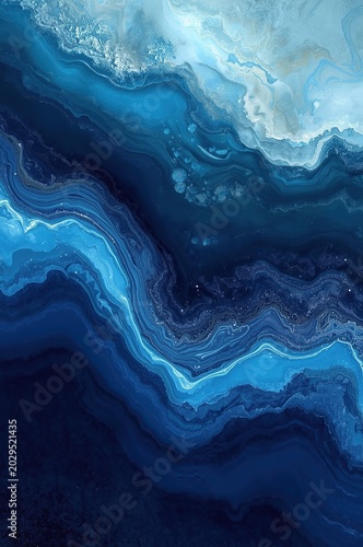 Elegant abstract ocean-inspired artwork with deep blue gradients, flowing textures and calming modern luxury aesthetics. Perfect contemporary wall decor for serene interiors