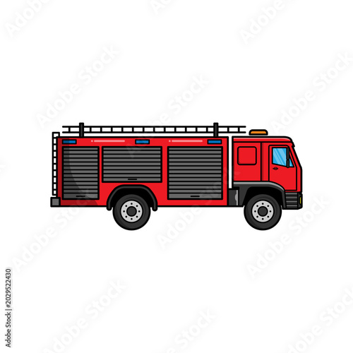Classic Red Fire Engine Truck Side View Vector