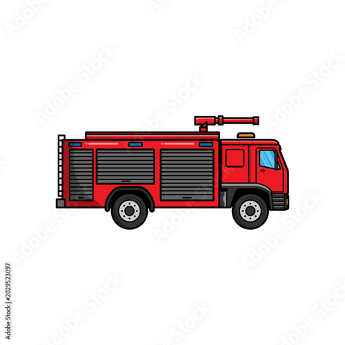 Fire Engine Truck with Roof Water Cannon Vector