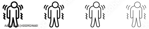 Line icons of a person shivering from chills, weakness, or fever. Black icons of different stroke weights. Vector illustration.