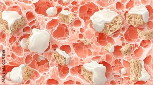 Cream Coated Crunchy Cereal Clusters Scattered on Pink Foam Surface