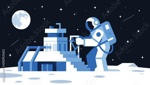Bild auf Leinwand Illustration Of A Moon Base Builder Assembling A Structure Vector Design Templat