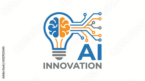 Foto Light Bulb with Brain Circuit and AI Innovation Text, Symbolizing Artificial Intelligence Creativity on an Isolated White Background