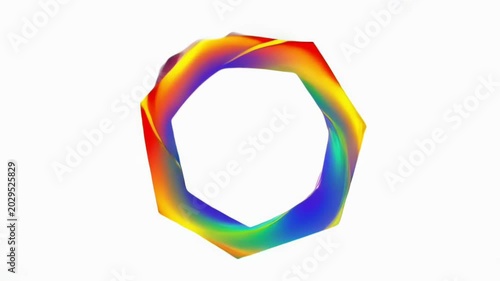 Vibrant Rainbow Looped Polygon Shape on White Background.