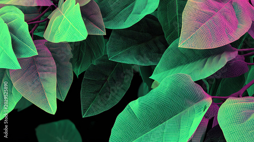 Neon Leaf Network Art