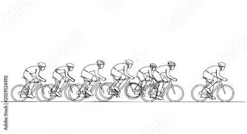фотографія Cycling Race Line Art: Group of Cyclists in Formation, Leader Ahead