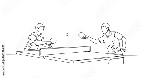 Schilderij op canvas Two Men Playing Table Tennis One Line Drawing