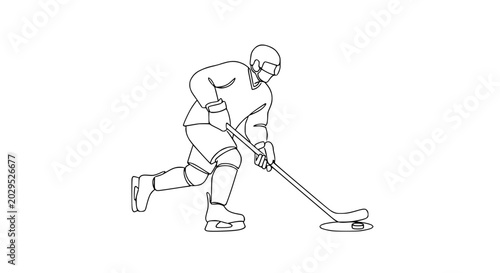 Photography Ice Hockey Player Action Line Art Drawing, Minimalist Sport Illustration