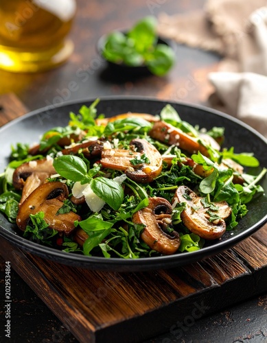 Wildkräutersalat mit gebratenen Pilzen