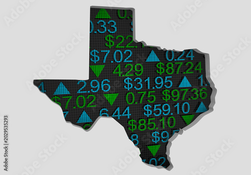 Texas TX State Map Stock Market Ticker Economic Growth Investment Financial Outlook 3d Illustration.jpg