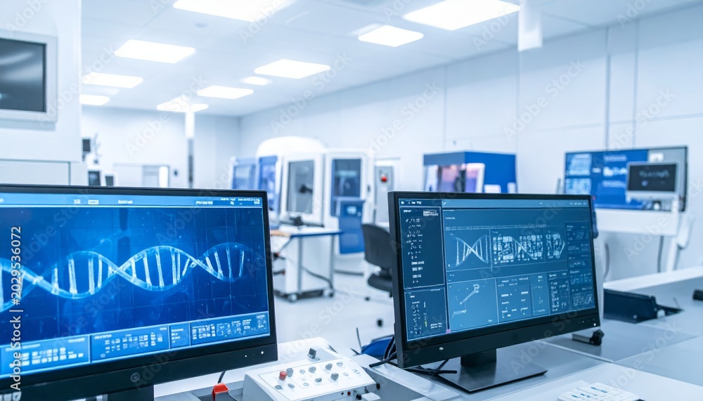 Fototapeta premium Genetic Sequencers in a Modern Laboratory Showing DNA Analysis