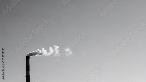 Industrial chimney emitting plumes of white smoke against a clear, overcast sky, symbolizing pollution and environmental concerns.