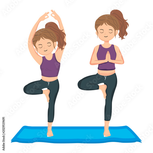 Partner Meditation Yoga Flat Vector Illustration
