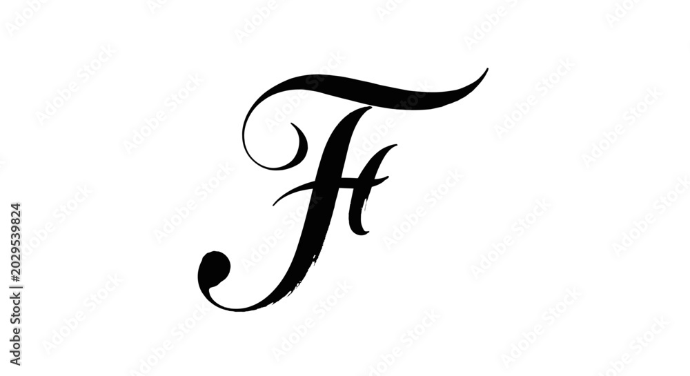 Fototapeta premium Elegant black letter f calligraphy design isolated on white background