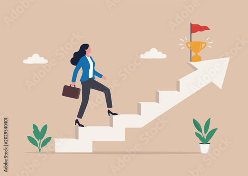 Photos Career success for woman female leadership, goal achievement and business challe