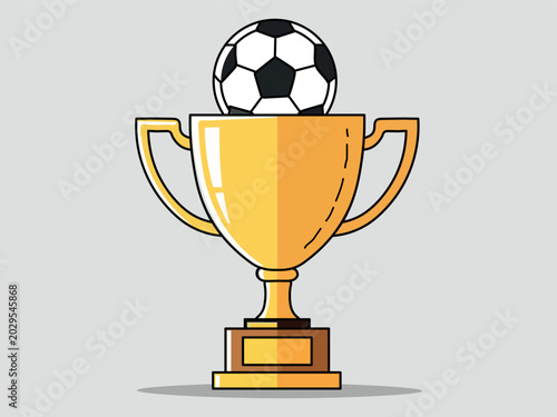 Golden soccer trophy cup with a football ball on top