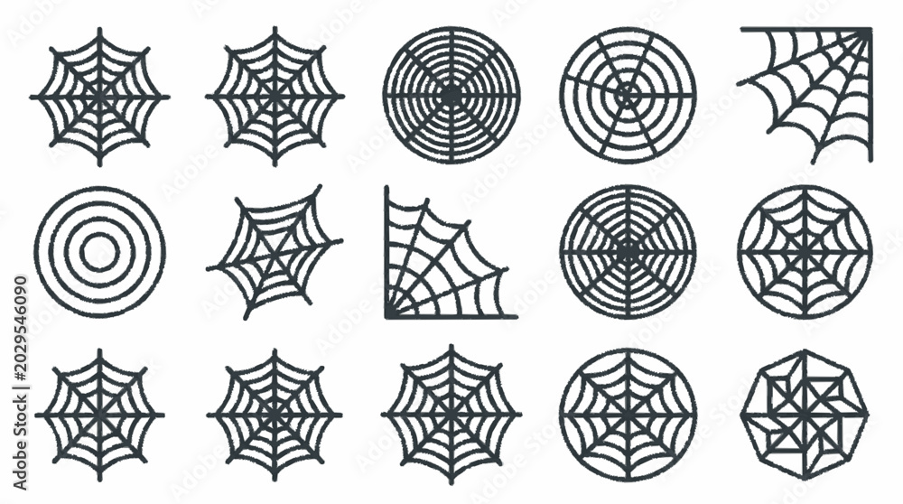 Fototapeta premium Spider Web Icon Set Various Styles White Background