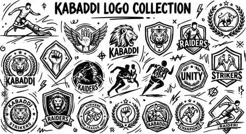 Fotografie Kabaddi Sport Logo Collection Black and White Line Art Vector Icons