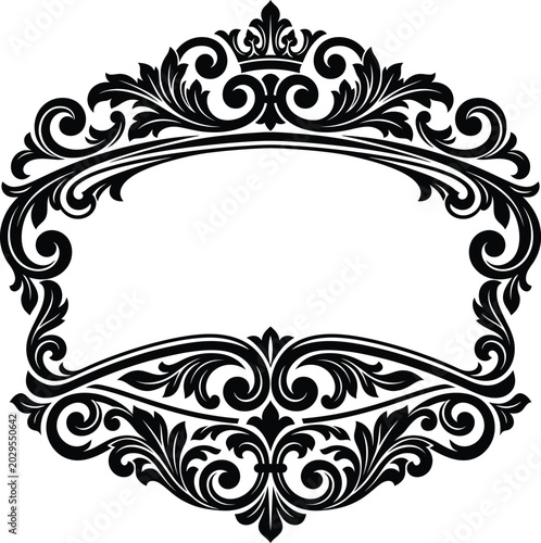 An intricate ornamental vintage frame illustration with a royal crown for luxury design projects.
