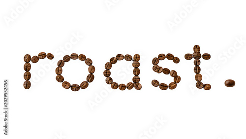 Roast Word Spelled with Coffee Beans on Dark Background