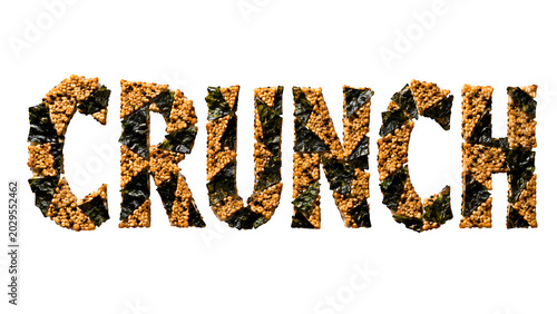 Crunch Word Spelled with Seaweed and Grain Crackers on Black Background
